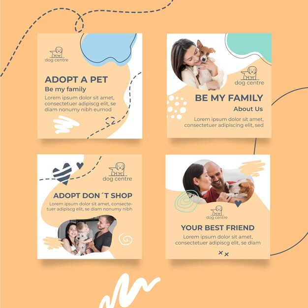 Vector gratuito adopta una colección de publicaciones de instagram para mascotas