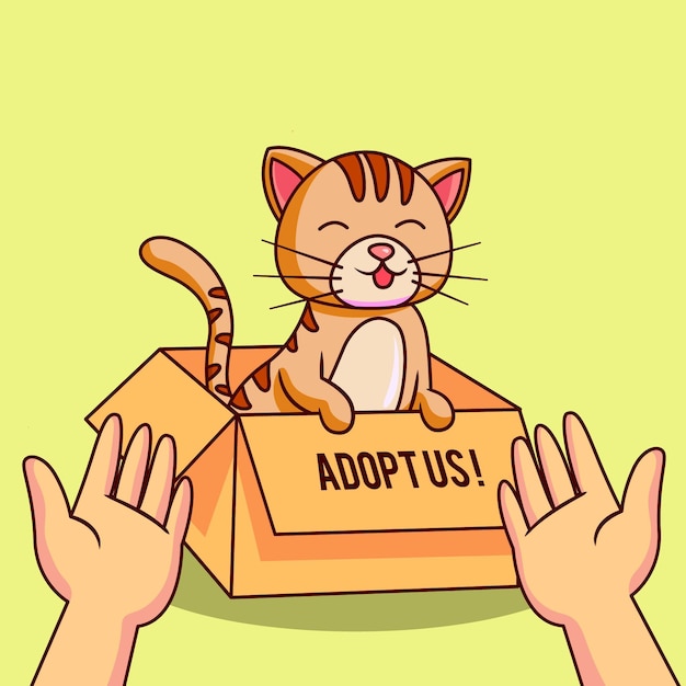 Vector gratuito adopta un concepto de mascota con gato en caja