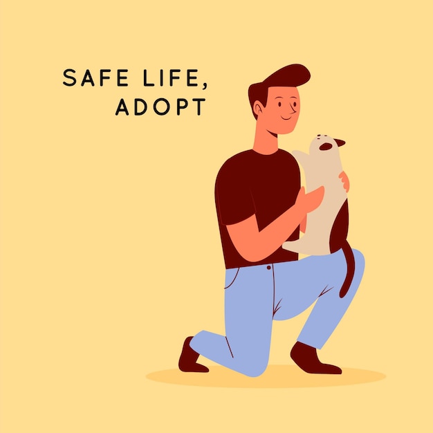 Adopta un concepto de mascota con ilustración de hombre y perro