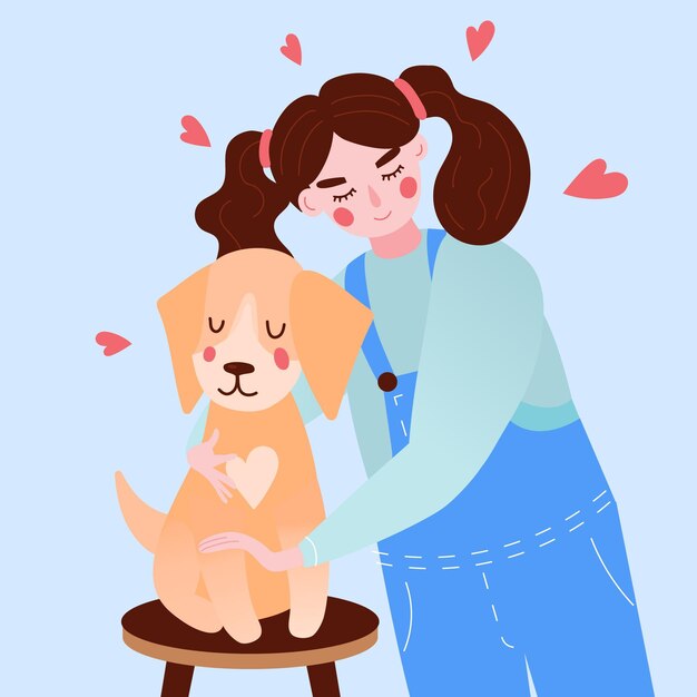 Adopta un concepto de mascota con niña y perro