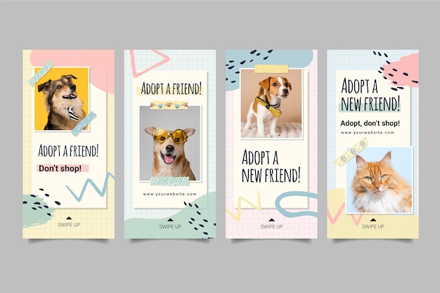 Vector gratuito adopta una mascota historias de instagram