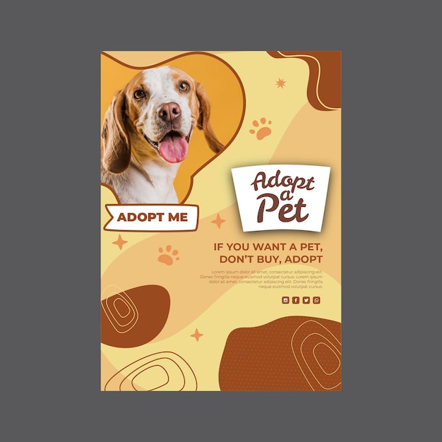 Vector gratuito adopta una plantilla de póster para mascotas
