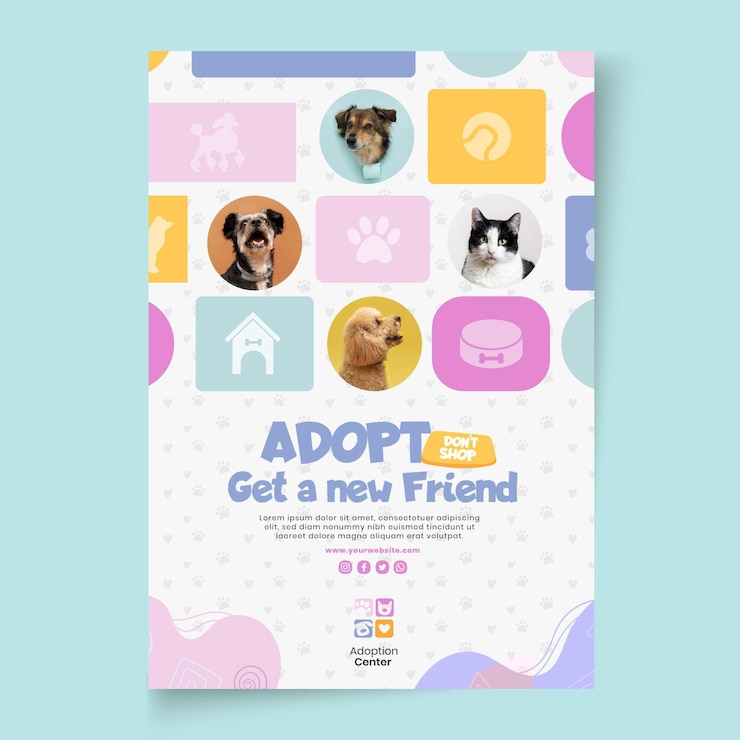 Vector gratuito adopta una plantilla de póster para mascotas