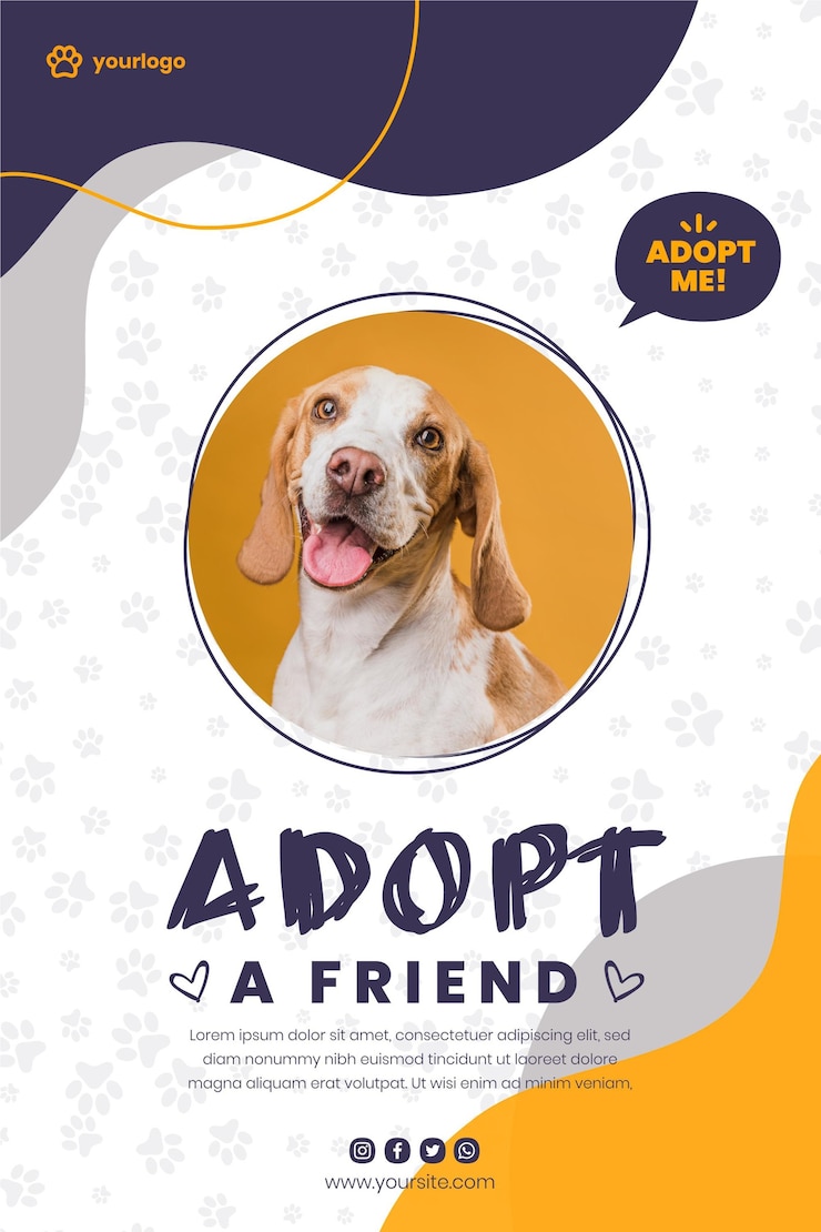 Vector gratuito adopta una plantilla de póster para mascotas