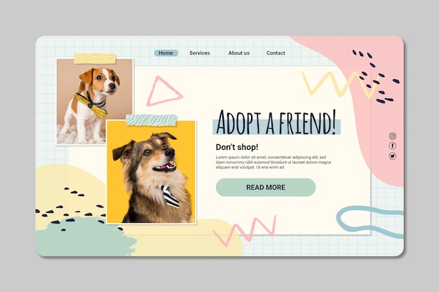 Vector gratuito adopte una página de destino para mascotas