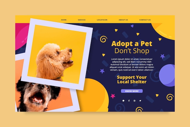 Vector gratuito adopte una plantilla de página de destino para mascotas