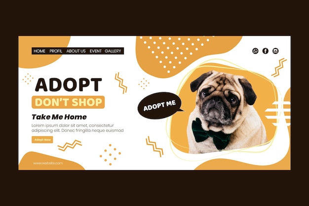 Vector gratuito adopte una plantilla de página de destino para mascotas