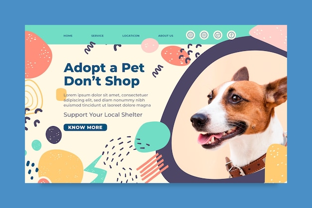 Vector gratuito adopte una plantilla de página de destino para mascotas