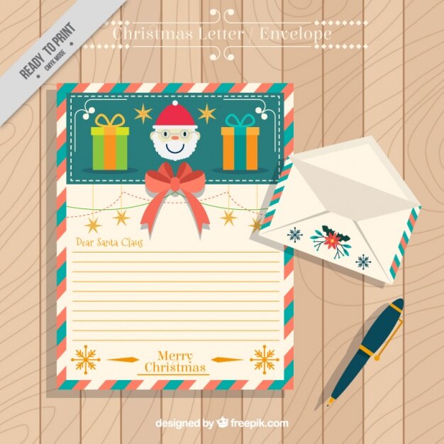 Adorable carta de papa noel con sobre y bolígrafo 
