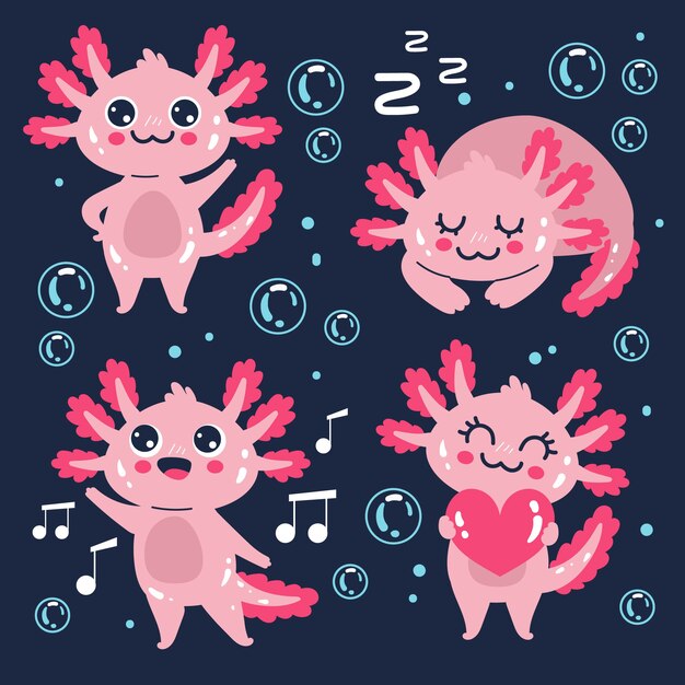 Adorable colección de ajolote marino