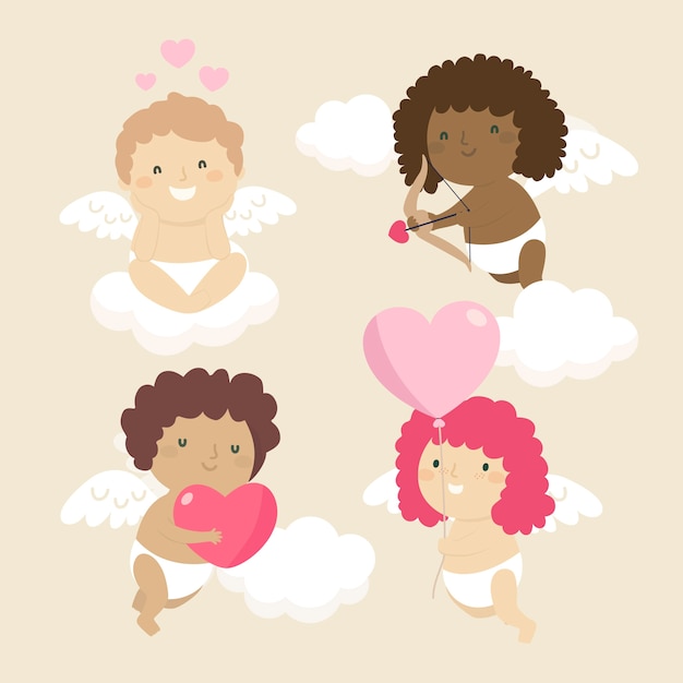 Vector gratuito adorable colección de personajes de cupido