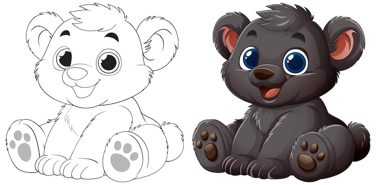 Vector gratuito el adorable dúo de ilustraciones de baby bear