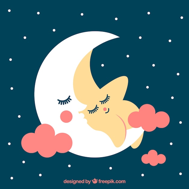 Vector gratuito adorable fondo de estrella descansando con la luna