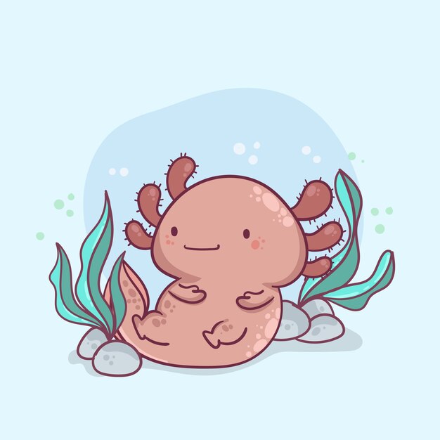 Adorable ilustración de ajolote marino