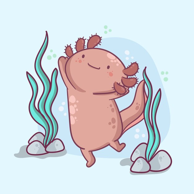 Adorable ilustración de ajolote marino