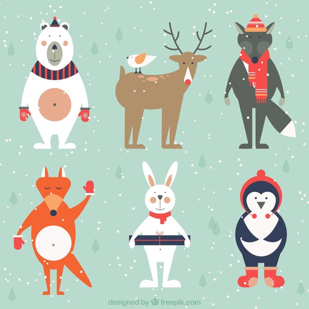 Adorable pack de animales vestidos de invierno 