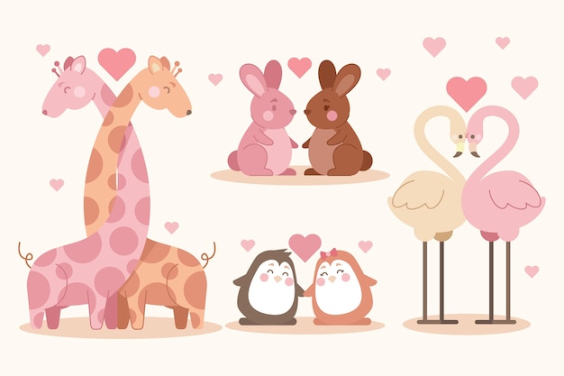 Adorable pareja de animales de San Valentín