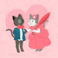 Vector gratuito adorable pareja de animales de san valentín