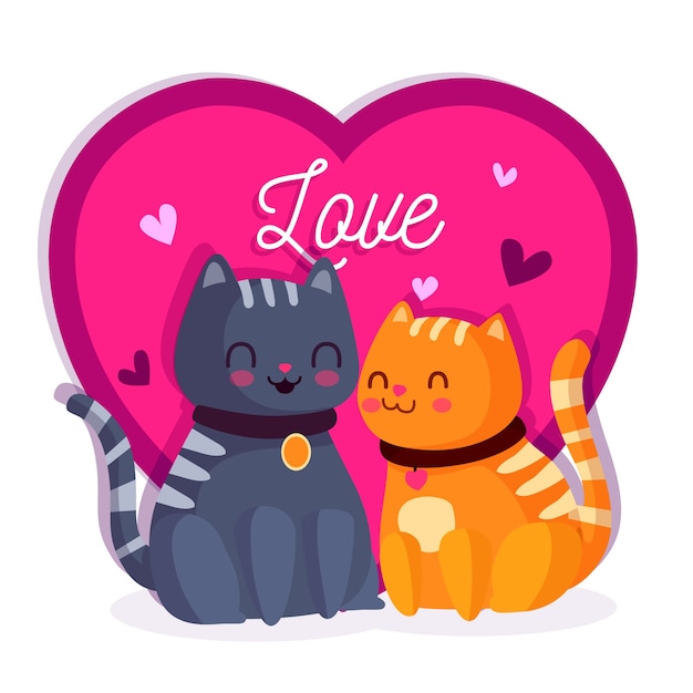 Vector gratuito adorable pareja de gatos de san valentín