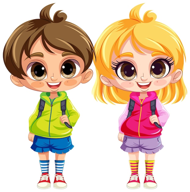 Vector gratuito adorable pareja niños personajes de dibujos animados