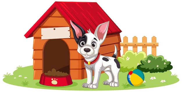 Vector gratuito adorable perro con casa de perro