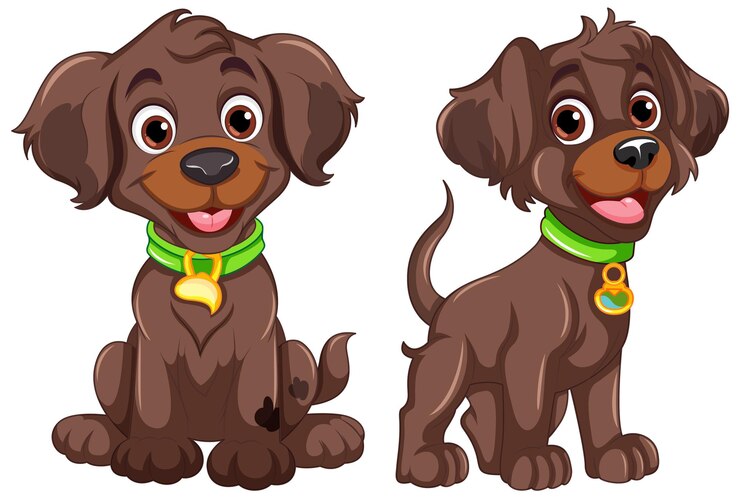 Vector gratuito adorable perro en poses sentadas y de pie