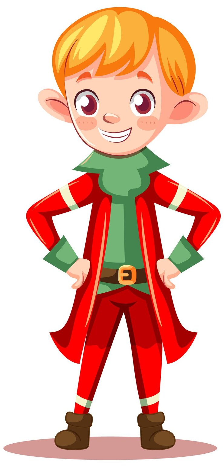 Vector gratuito adorable personaje de dibujos animados de duende navideño