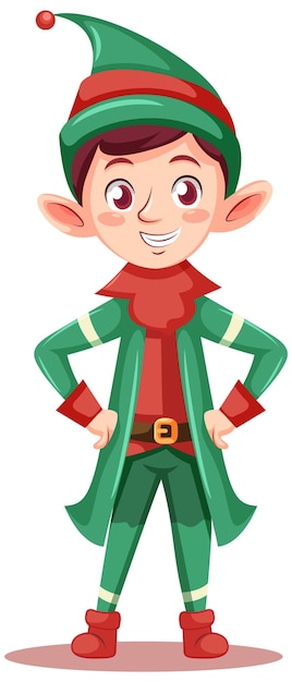 Vector gratuito adorable personaje de dibujos animados de duende navideño