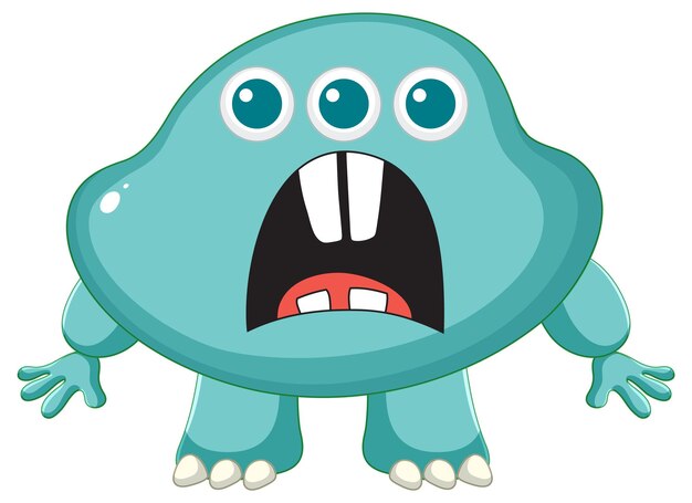 Adorable personaje de dibujos animados de monstruo alienígena azul con dientes grandes