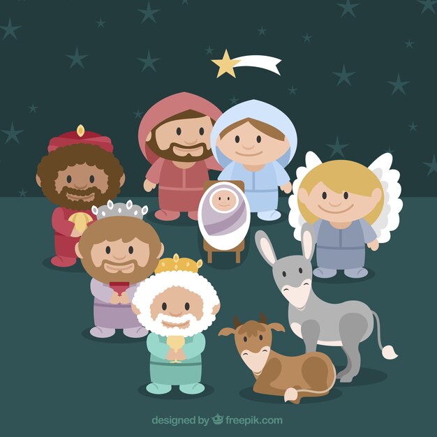 Adorable portal de belén con los reyes magos 