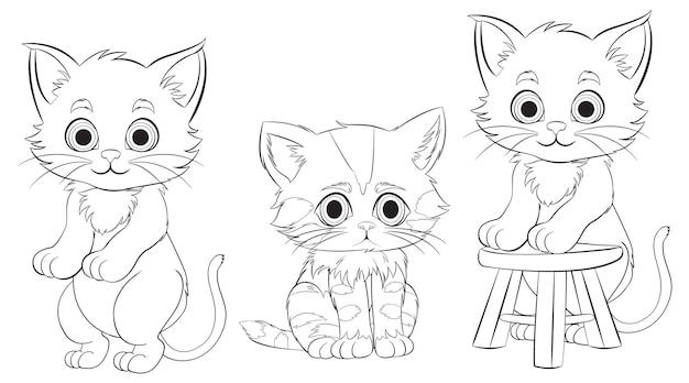 Vector gratuito el adorable trío de gatitos de dibujos animados