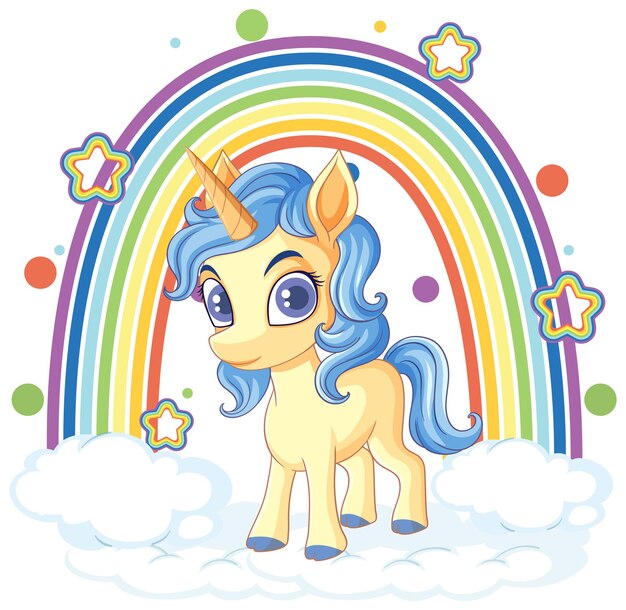 El adorable unicornio de dibujos animados con arco iris