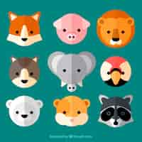 Vector gratuito adorables avatares de animales salvajes en diseño plano