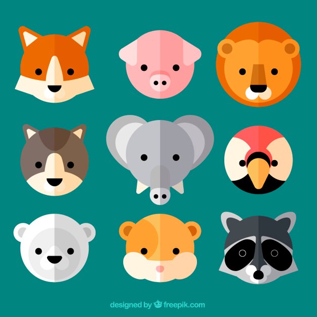 Adorables avatares de animales salvajes en diseño plano