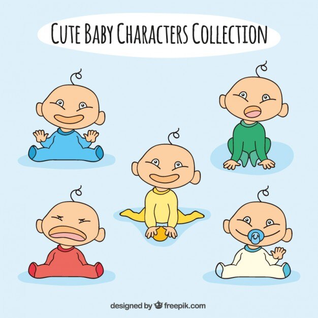 Adorables bebés con poses diferentes dibujados a mano