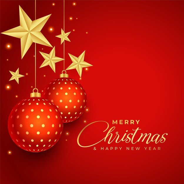Adorno de feliz navidad realista con diseño de saludo de estrellas doradas