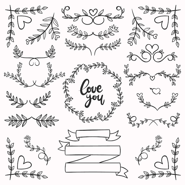 Adornos de álbum de boda dibujados a mano