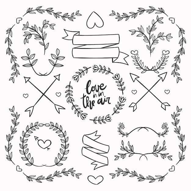 Adornos de álbum de boda dibujados a mano