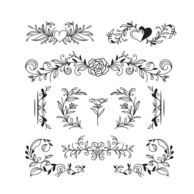 Adornos de álbum de boda dibujados a mano