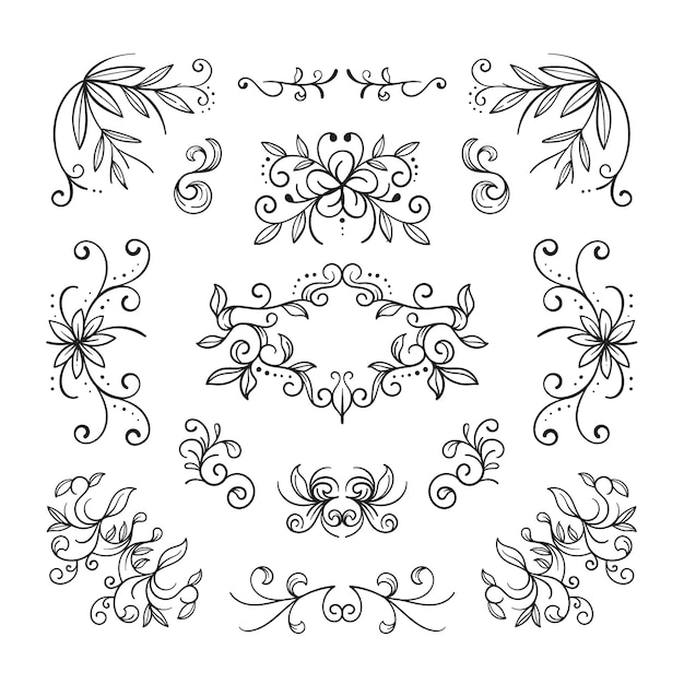 Adornos de álbum de boda dibujados a mano