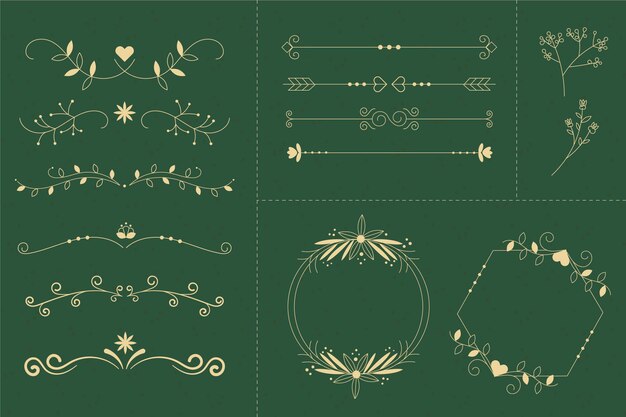 Adornos de boda planos lineales