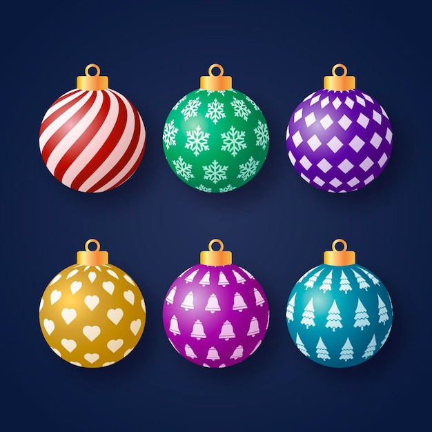 Vector gratuito adornos de bolas de navidad de colores realistas