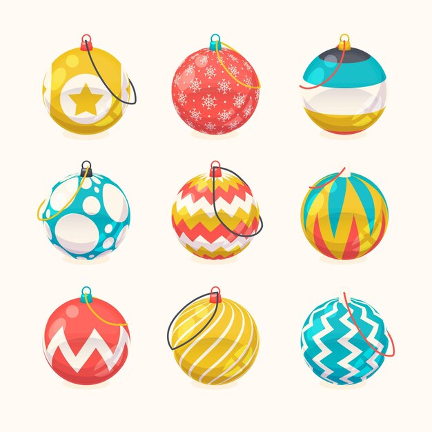 Adornos de bolas de navidad de diseño plano