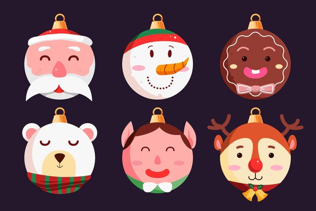 Adornos de bolas de navidad de diseño plano