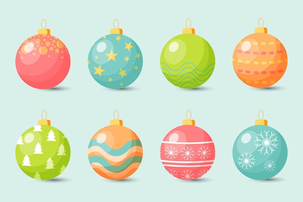 Adornos de bolas de navidad de diseño plano