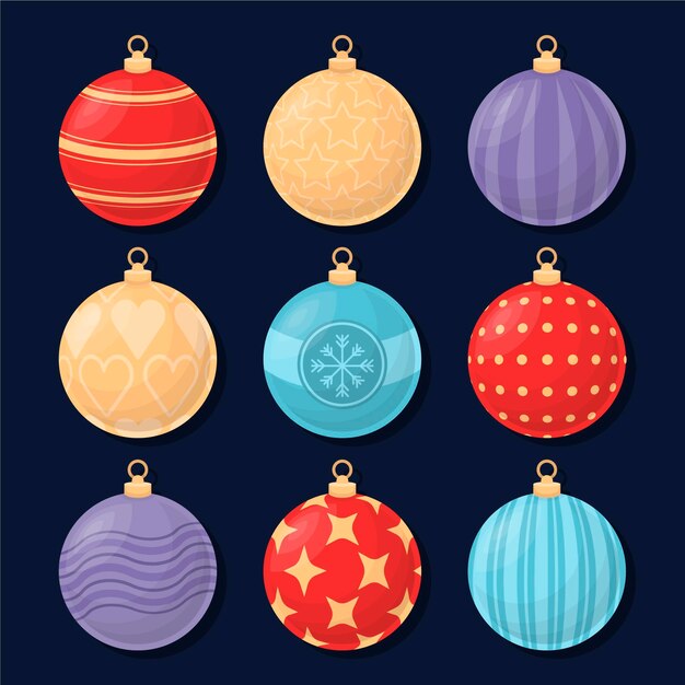 Adornos de bolas de navidad de diseño plano