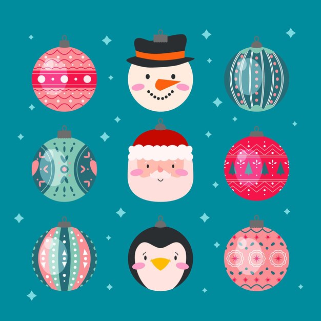 Adornos de bolas de navidad de diseño plano