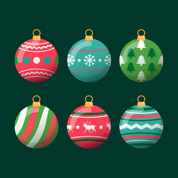 Adornos de bolas de navidad de diseño plano