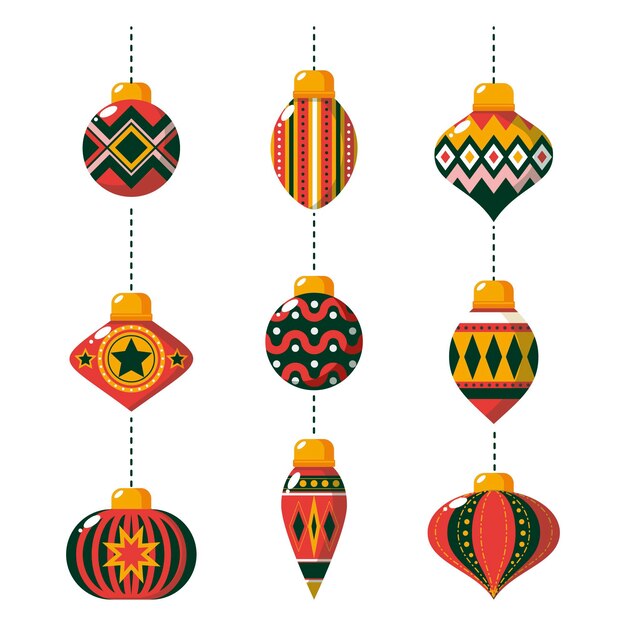 Adornos de bolas de navidad de diseño plano