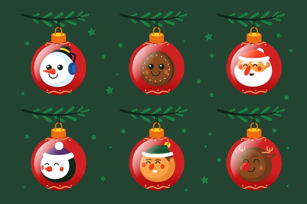 Adornos de bolas de navidad de diseño plano